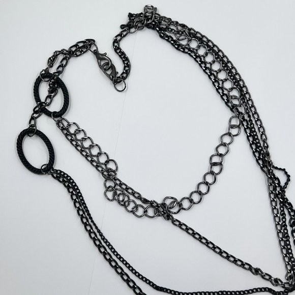 Black & Gunmetal Tone Multi Layered 22” Chain Necklace - Picture 7 of 7